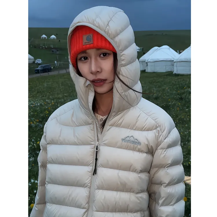 浅灰色排骨棉服男女冬季高级感保暖棉衣修身显瘦韩版情侣连帽外套