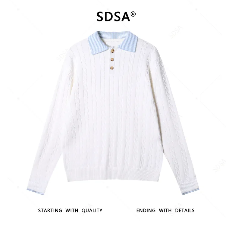 SDSA男士秋冬新款痞帅男装潮牌纽花拼接半纽扣翻领针织衫时尚毛衣