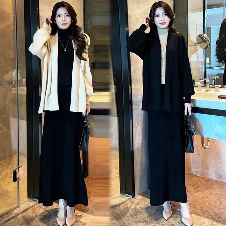 时尚套装裙女2025秋冬新款时髦洋气中长款针织开衫半身长裙两件套
