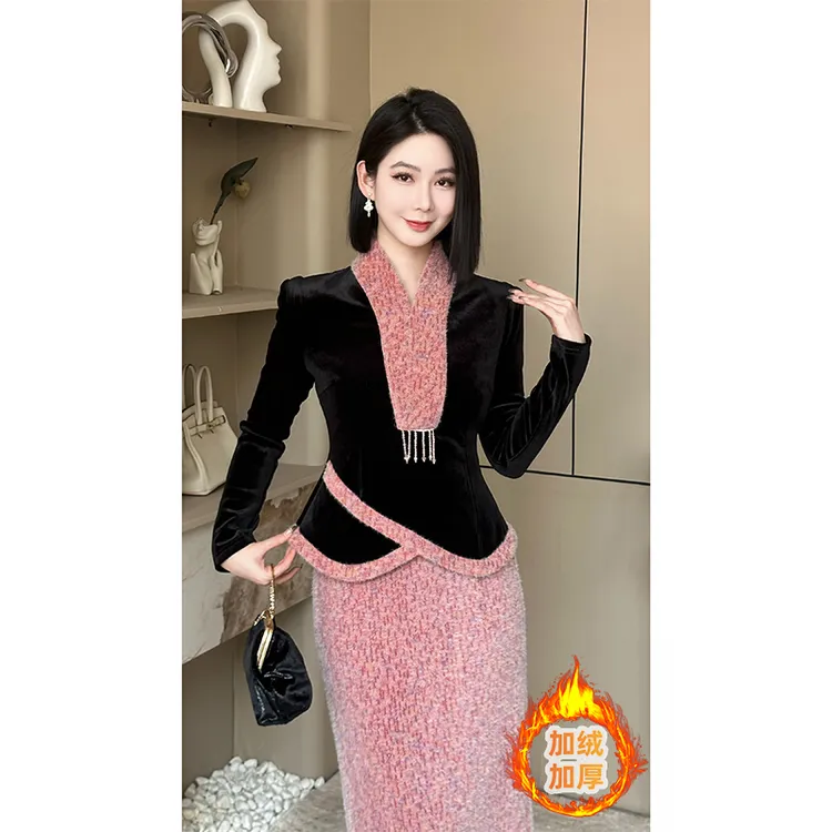 格娜新款原创入冬漂亮衣服丝绒上衣精致女装洋气时髦气质女两件套
