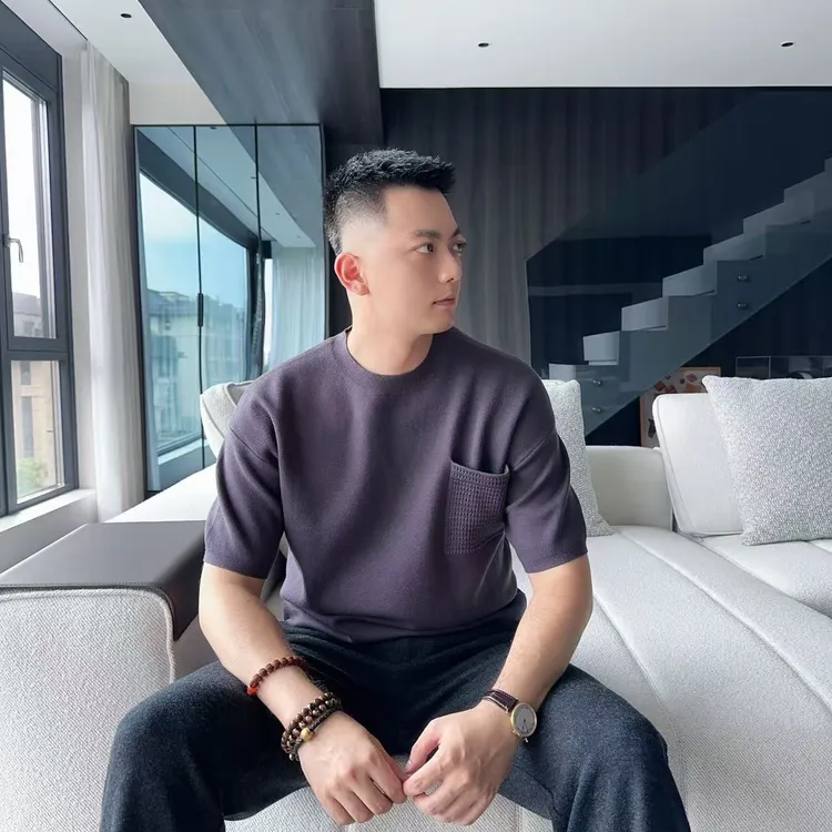 【高奢绵羊毛混纺】秋季男士厚款简约轻奢百搭绵羊毛混纺针织半袖