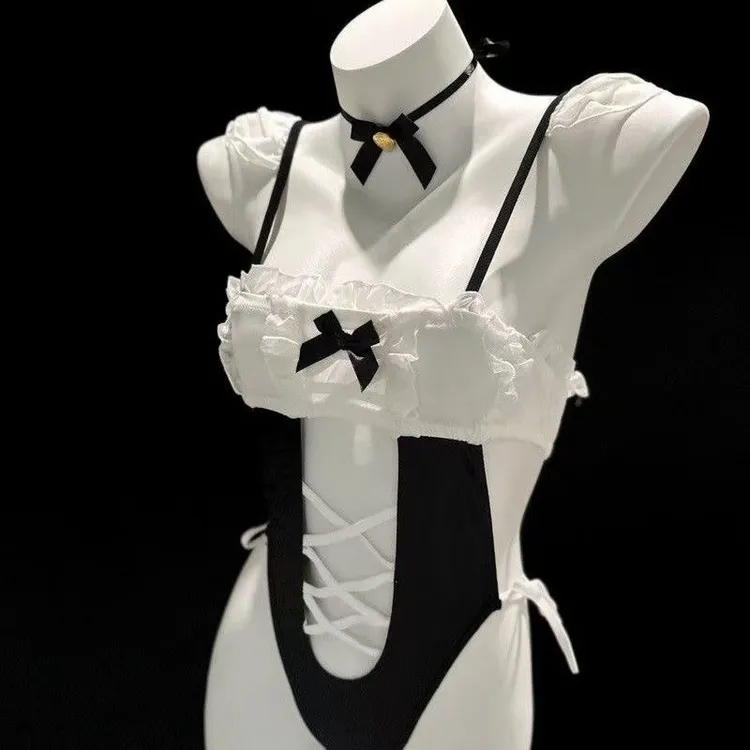 「邻家小女佣」性感蝴蝶结镂空纯欲风女仆套装性感睡衣女仆