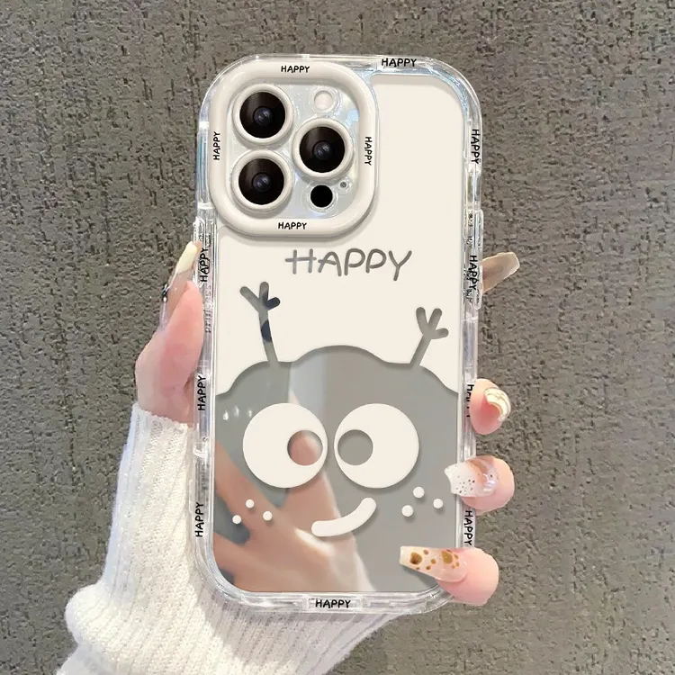 卡通搞怪煤球适用苹果16promax手机壳iPhone14镜面 奶油13/12/11