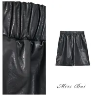 YIWEN-【铿锵玫瑰】时尚休闲高级感植鞣羊皮短裤KZ1079