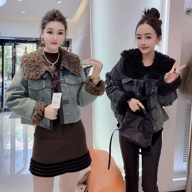 设计感翻领显瘦牛仔加棉外套女2025冬季新款欧货潮流时尚保暖棉衣