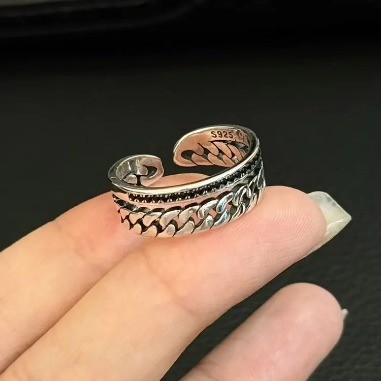 925银戒指 【黑锆编织戒指】气质原创个性通用日韩时尚小众开口戒