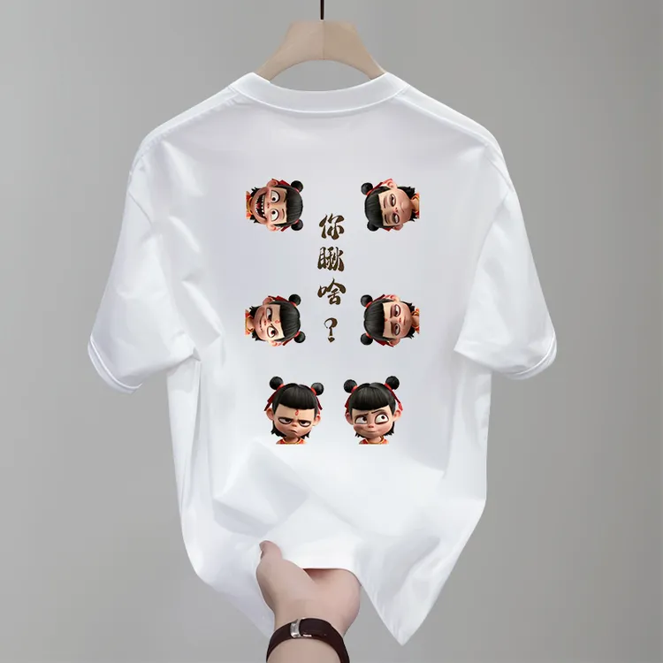 2025款夏季国潮个性百搭宽松休闲潮流哪吒印花圆领纯棉短袖T恤男