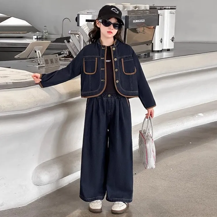 女大童牛仔外套套装春秋2025新款儿童洋气时尚初中生春季女童春装