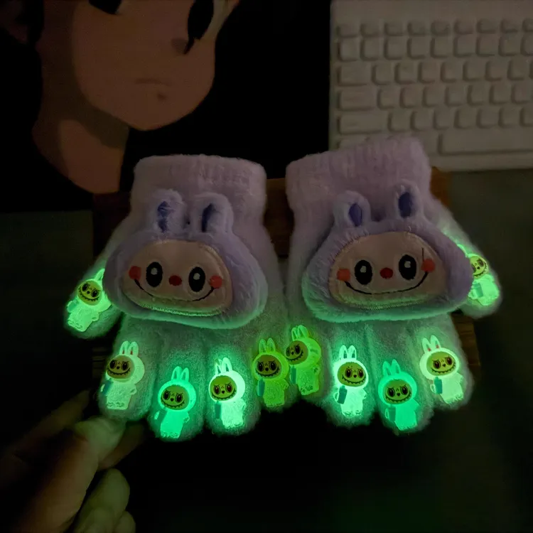 新款拉布布儿童冬季手套3-9岁男女儿童可爱卡通保暖手套可爱儿童