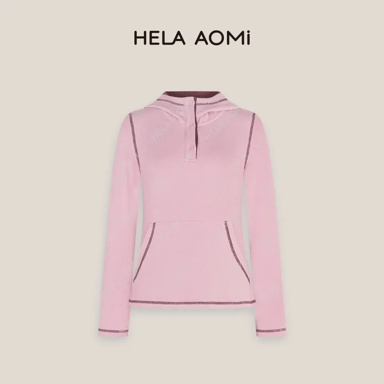 HELA AOMI正肩微宽松版型松弛感撞色工艺连帽针织卫衣