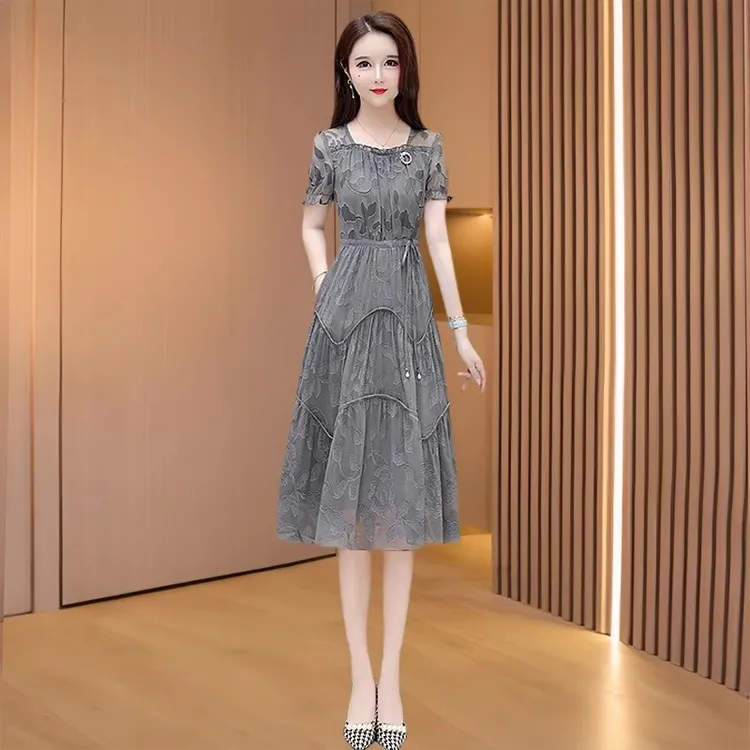 十三行高端纱料腰裙洋气质精致连衣裙2025爆款中长款收腰高端裙子