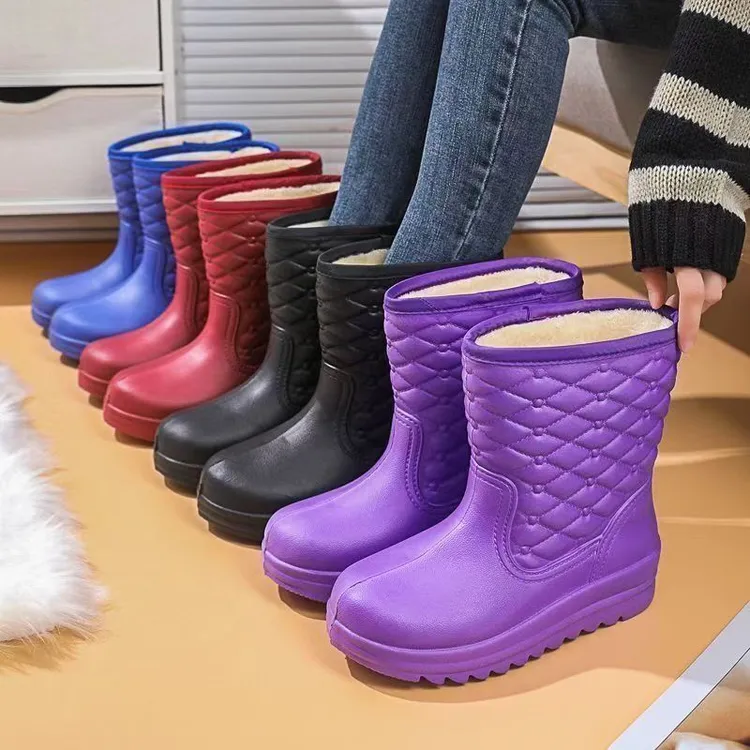 【反季热卖】冬季加绒保暖防水中筒棉雨靴加厚防滑胶鞋女厚底工作鞋