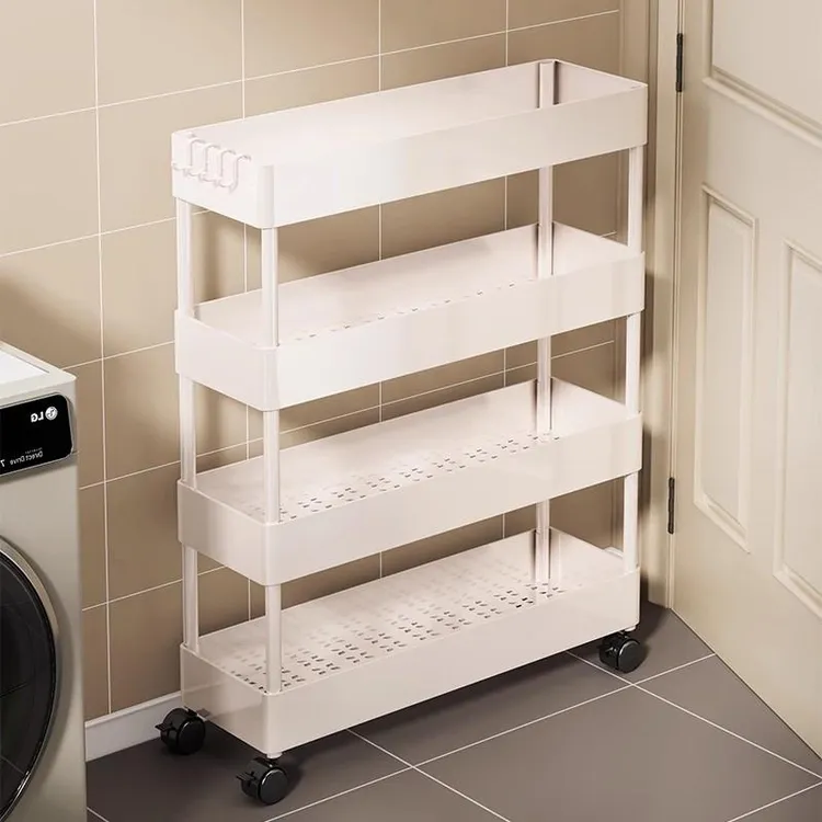 窄缝置物架家用浴室门后多层落地收纳柜卫生间缝隙超薄带轮小推车