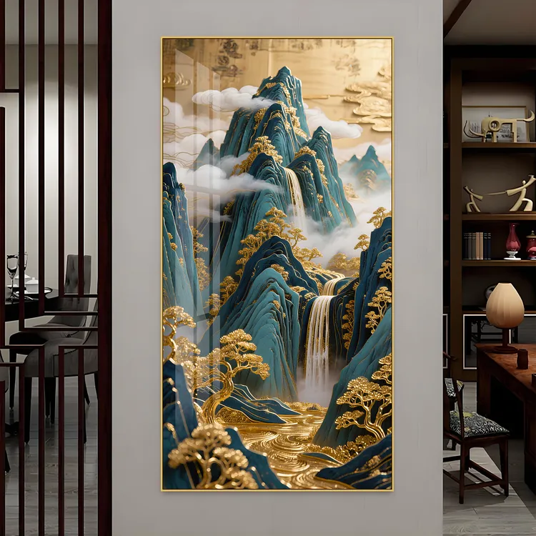 【玄关画多款】光影千里江山浮雕画轻奢入户玄关灯光画走廊过道挂画