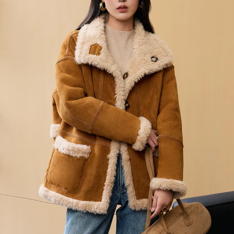 羊剪绒大衣女中长款皮毛一体外套新款秋冬小个子立领翻领宽松皮草