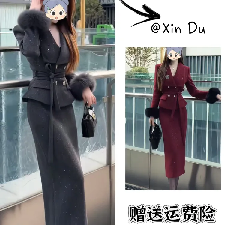 2025秋冬季新款时尚显瘦气质女士网红洋气两件套百搭款D24187