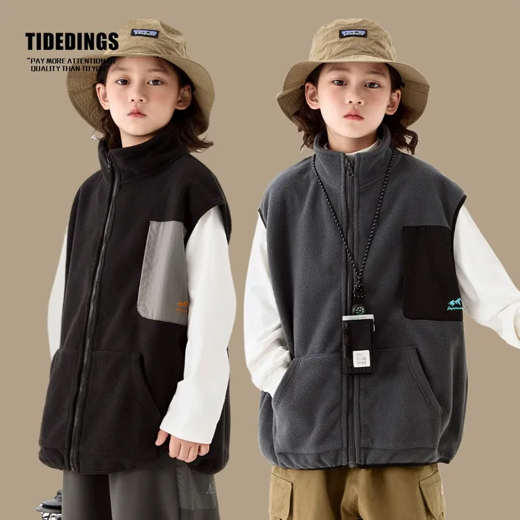 【现】童装冬季新款中大童摇粒绒立领马甲男童保暖上衣25425