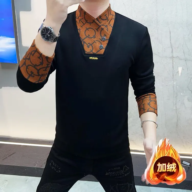男士秋冬新款巾帼领高级感轻奢卫衣加厚加绒修身长袖打底衫