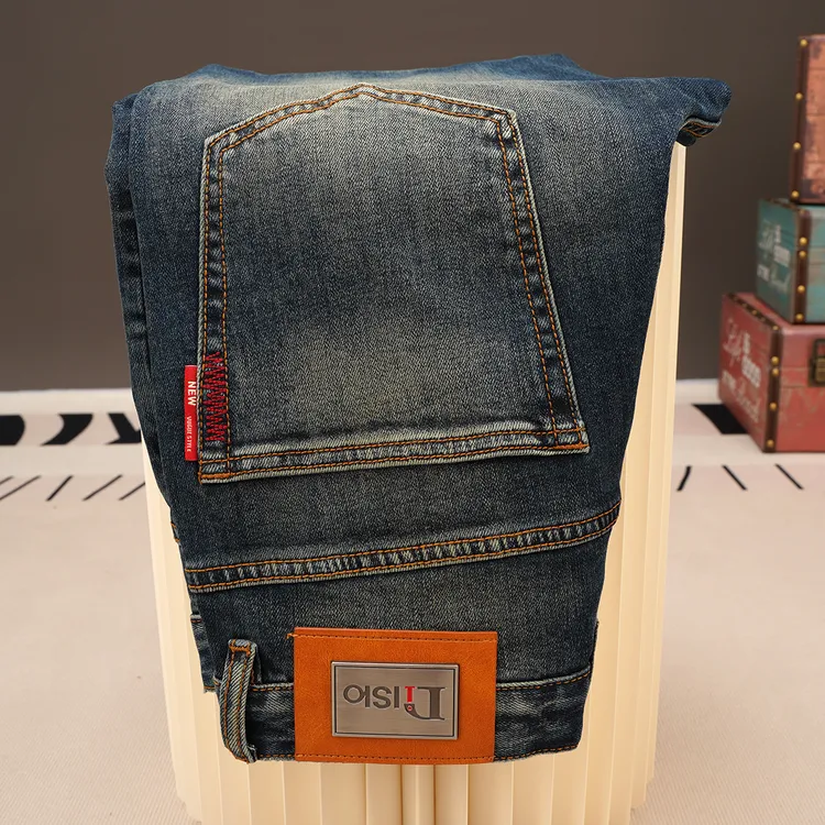 Lee Nelly-香港潮牌秋季男牛仔裤深色修身直筒高级做旧宽松男款