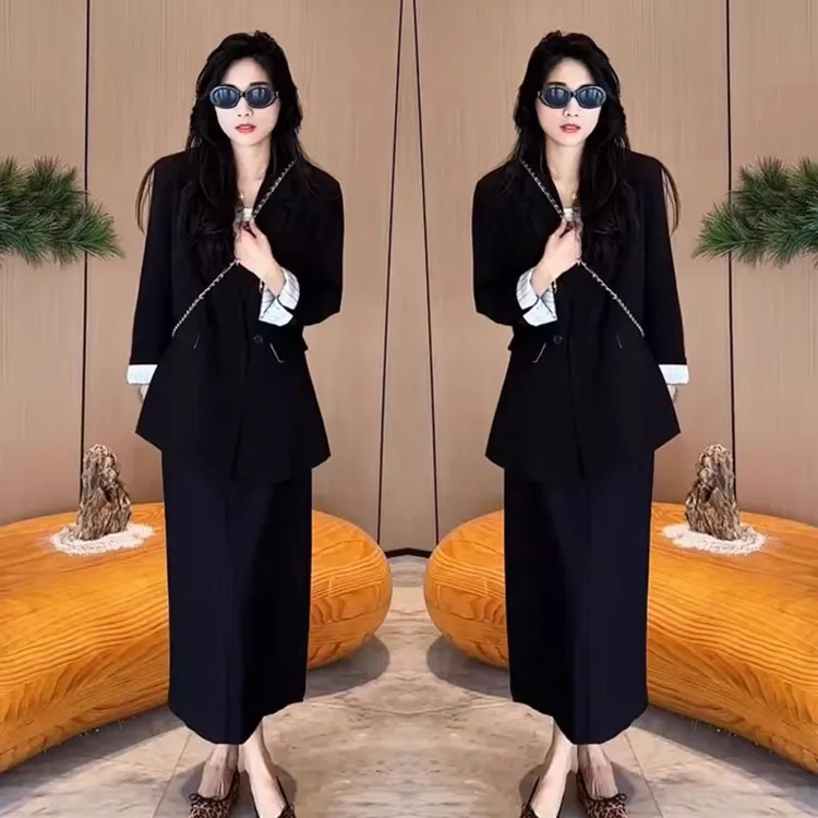 2025秋大码网红爆款时尚高级感胖mm职业通勤西服外套后开叉半身裙