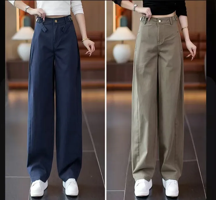 复古休闲工装裤女2025春秋新款遮肉显瘦高腰军绿色阔腿弯刀裤子