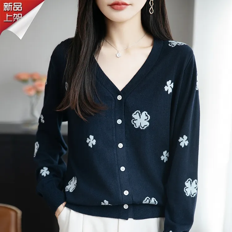 哥弟阿玛施正品秋季新款V领长袖羊毛衫雪花洋气百搭时尚针织开衫