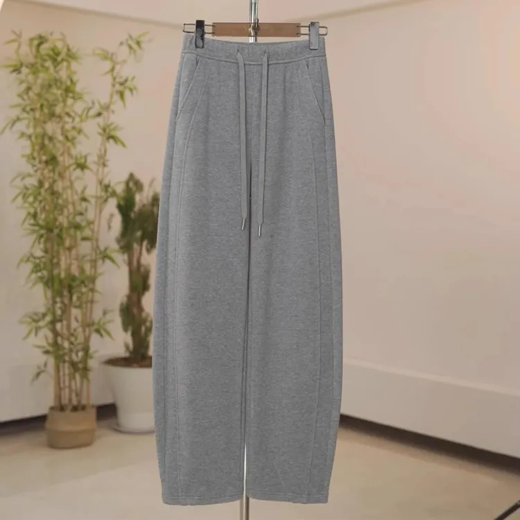 冬天灰色窄版弯刀休闲裤女2025新款时尚宽松百搭直筒阔腿香蕉卫裤