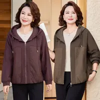 2025秋季新款妈妈装休闲连帽气质百搭显瘦拼接拉链中老年洋气外套