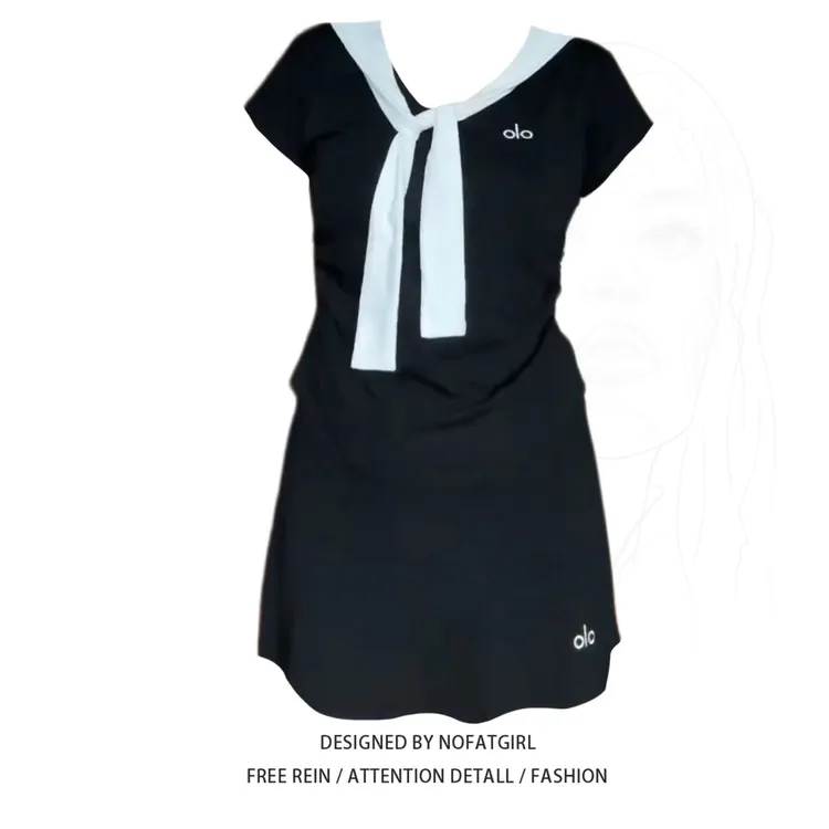 大码胖mm韩版学院风刺绣海军领短袖T恤女夏季显瘦撞色时尚两件套