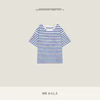 MRHALA宝珊廓型舒棉条纹涂鸦细节圆领上衣女 LT55094