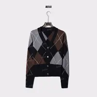 AELE设计感法式V领拼色菱格纹线条时尚百搭显瘦开衫 X853 2772 AD