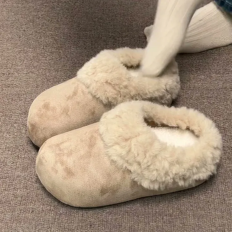 复古厚底加绒勃肯鞋女外穿2025年新款冬季一脚蹬保暖毛毛棉拖鞋子
