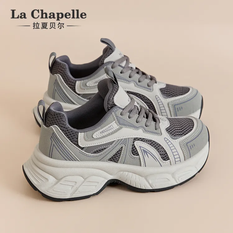 拉夏贝尔厚底老爹鞋女鞋2025冬季新款显脚小百搭休闲增高运动鞋