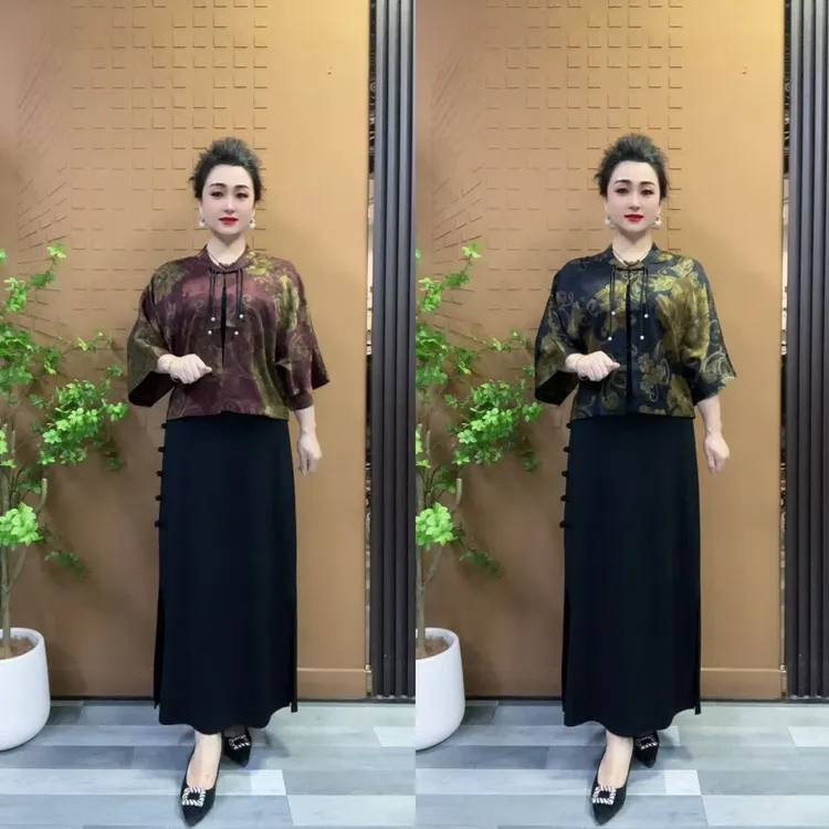 021妈妈气质夏季套装洋气新款两件套中老年女装宽松夏装衣服