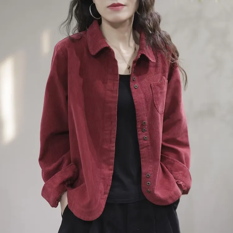 灯芯绒衬衫外套女2025早春新款文艺休闲时尚长袖翻领衬衣开衫