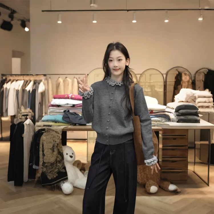 【闵笑一】雾淞云烟 25早秋新款百搭显瘦上衣潮牌女装针织毛衣女