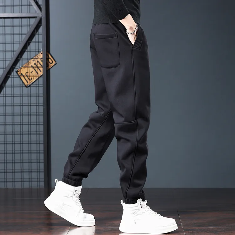 高级感休闲裤子男款秋冬新款宽松大码束脚运动裤加绒加厚百搭卫裤