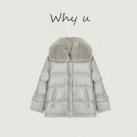 WHY U-25AW冬季原创设计师款连帽狐狸毛领保暖面包鹅绒服女【时惊】
