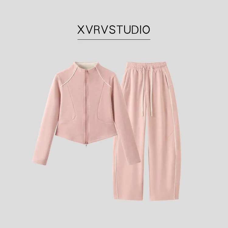 XVRV羊绒小蛮腰莱赛尔修身显瘦百搭舒适立领外套卫衣运动套装