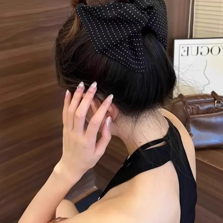 法式布艺波点三角抓夹女饱满后脑勺半扎发鲨鱼夹发夹时尚气质发饰