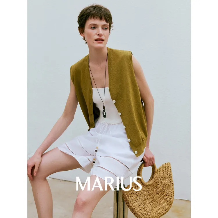 MARIUS“冷杉马甲”和纸纱天丝凉感宽松正肩棉针织背心V领显瘦