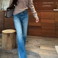 R-HER“简序蓝裤”宽松做旧百搭高腰复古休闲时尚阔腿牛仔裤K3002