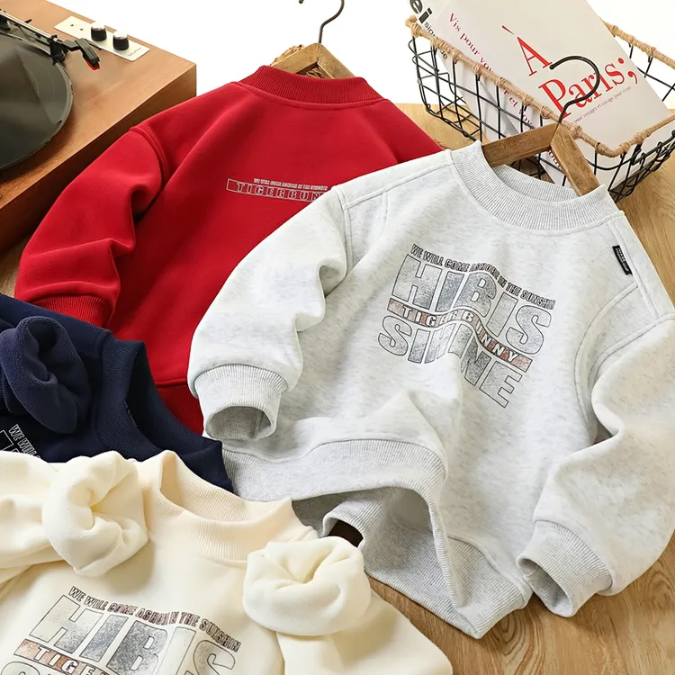 男童秋冬季新款半高领加绒卫衣中大童潮酷字母印花加厚打底衫6837