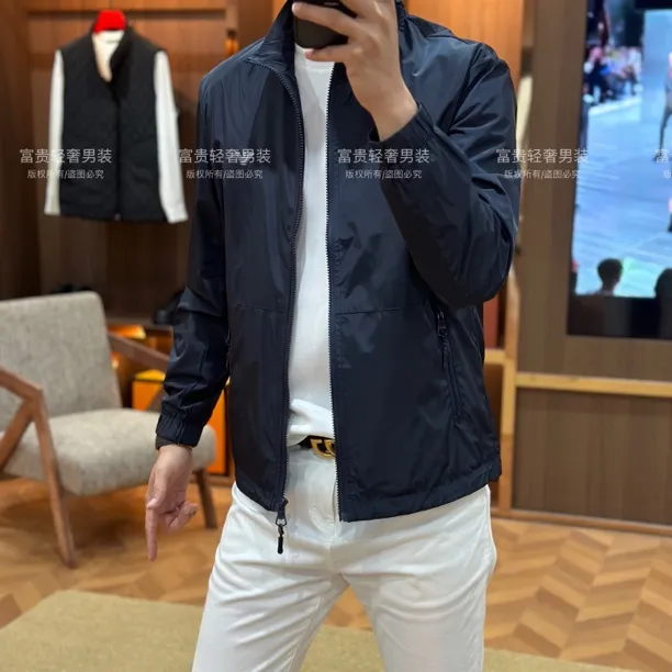 男士飞鹰系列秋季轻奢商务休闲老钱风立领夹克5006