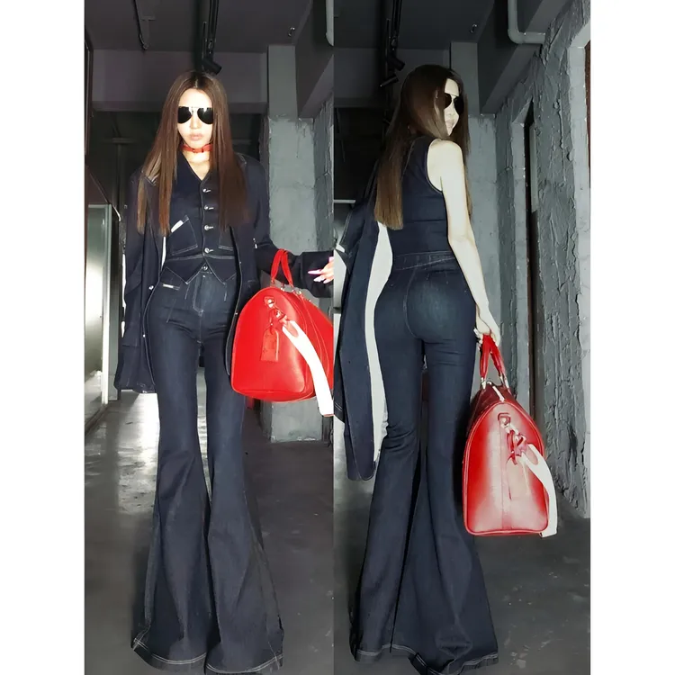 【深蓝色2粒扣大喇叭】AOAOMISSSHOP鳌鳌家不易掉色牛仔 37-1 60-2