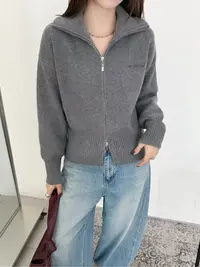 【MY SHAN】冬季新款显瘦时尚百搭立领双拉链显瘦针织开衫1919