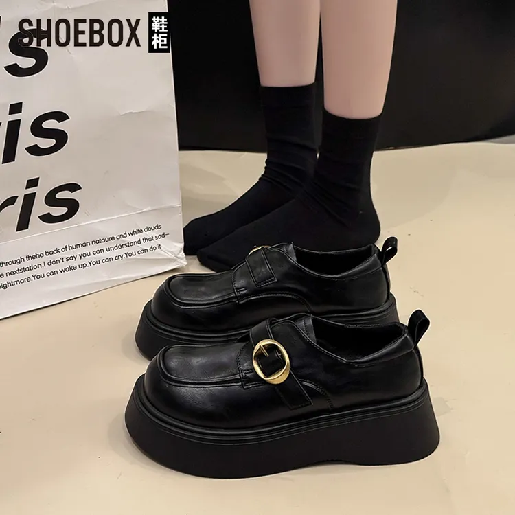 SHOEBOX鞋柜厚底小皮鞋女2025年秋季单鞋复古英伦风百搭乐福鞋