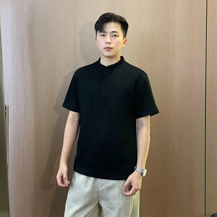 美式亨利领t恤男夏季潮牌高级感痞帅polo衫短袖cleanfit正肩半袖