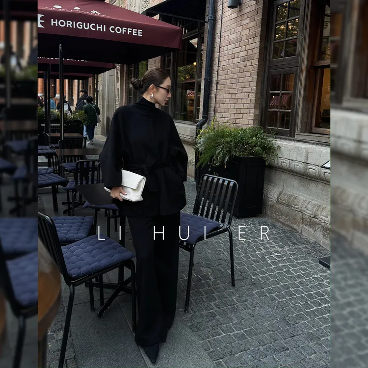 LiHuiEr李慧儿【末舟】冬季设计师简约休闲时尚黑色休闲裤8107