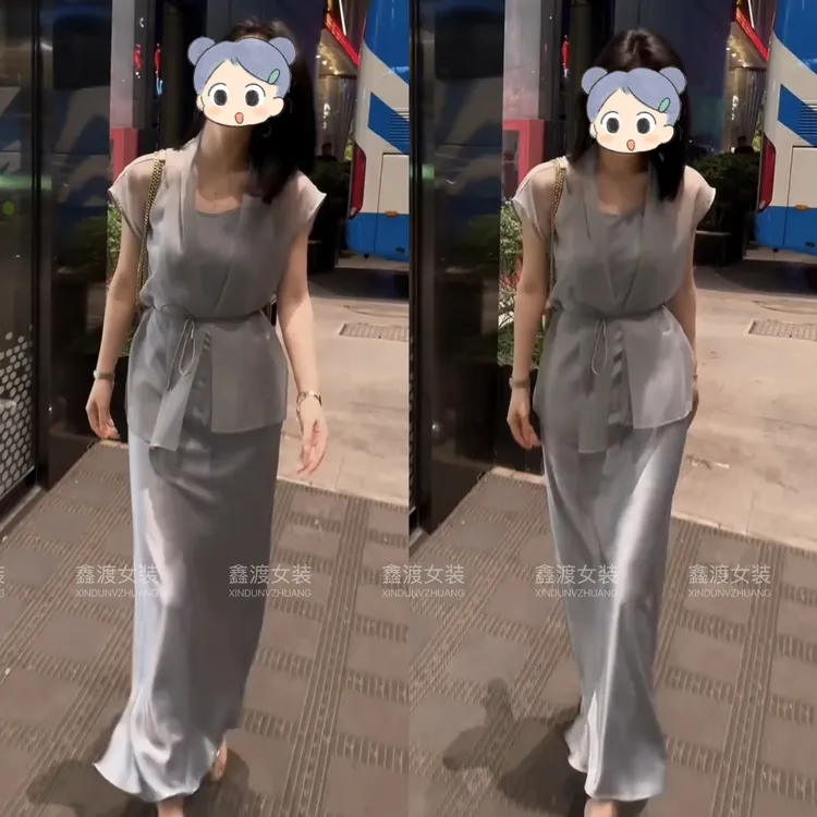 2025春夏新款时尚显瘦气质女士网红洋气两件套百搭款D5046